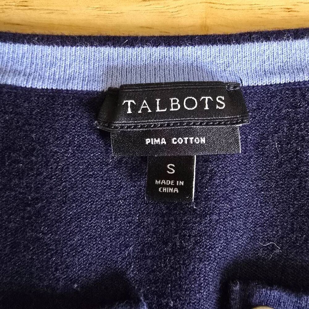 Talbots Cardigan Navy Blue Pima Cotton Pocket Button Front Sweater Small - Picture 2 of 11